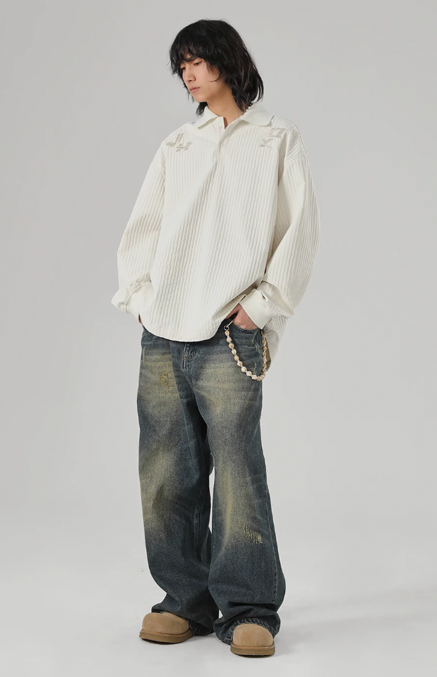 JHYQ Beaded Embroidery Long Sleeved Polo