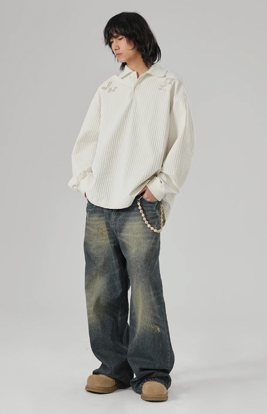 JHYQ Beaded Embroidery Long Sleeved Polo