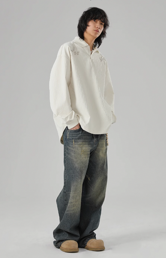 JHYQ Beaded Embroidery Long Sleeved Polo