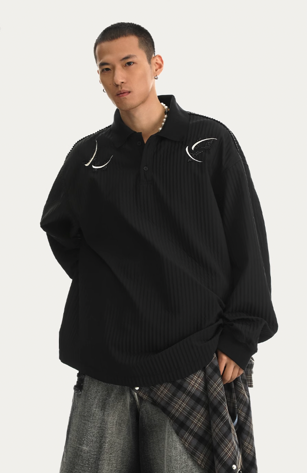 JHYQ Beaded Embroidery Long Sleeved Polo