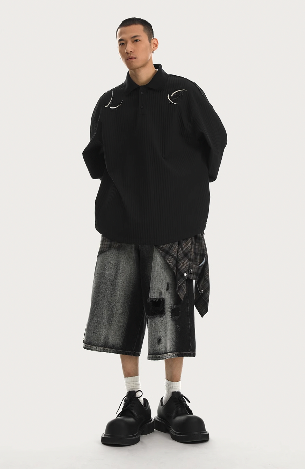 JHYQ Beaded Embroidery Long Sleeved Polo