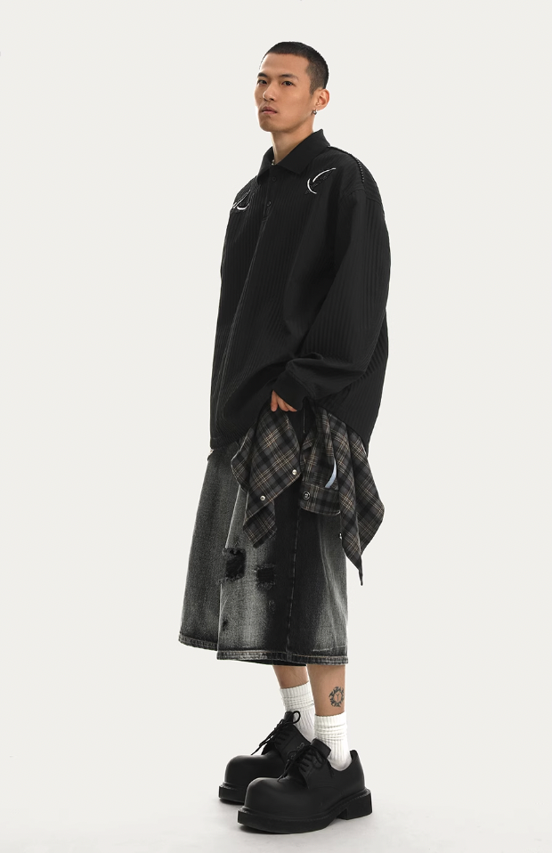 JHYQ Beaded Embroidery Long Sleeved Polo