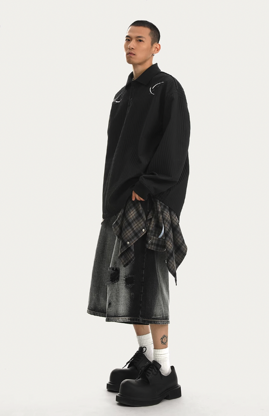 JHYQ Beaded Embroidery Long Sleeved Polo