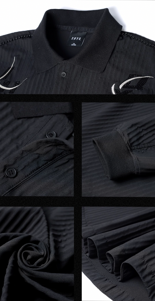 JHYQ Beaded Embroidery Long Sleeved Polo