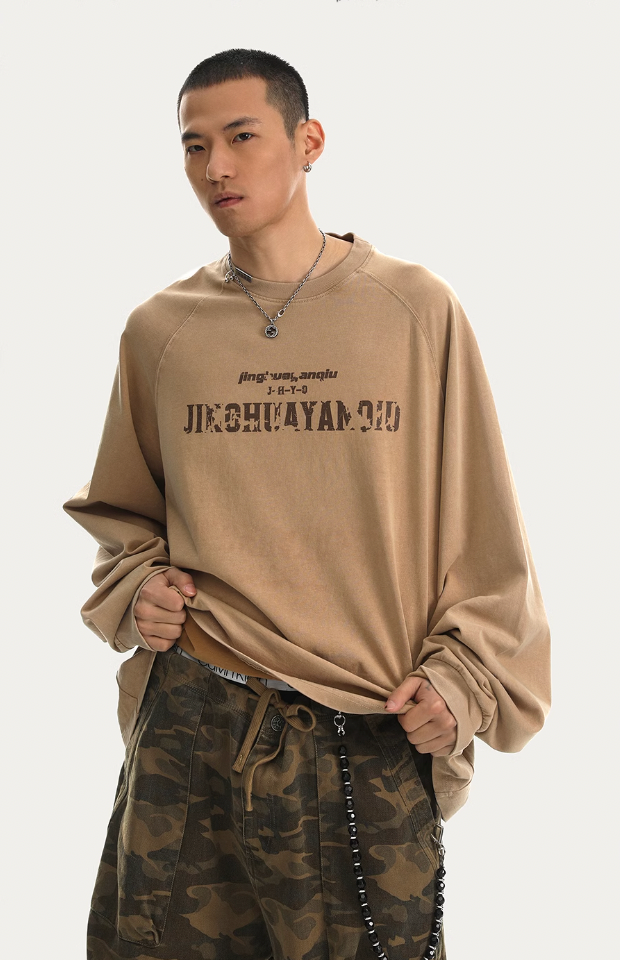 JHYQ Washed Letters Logo Printing Long Sleeved Tee