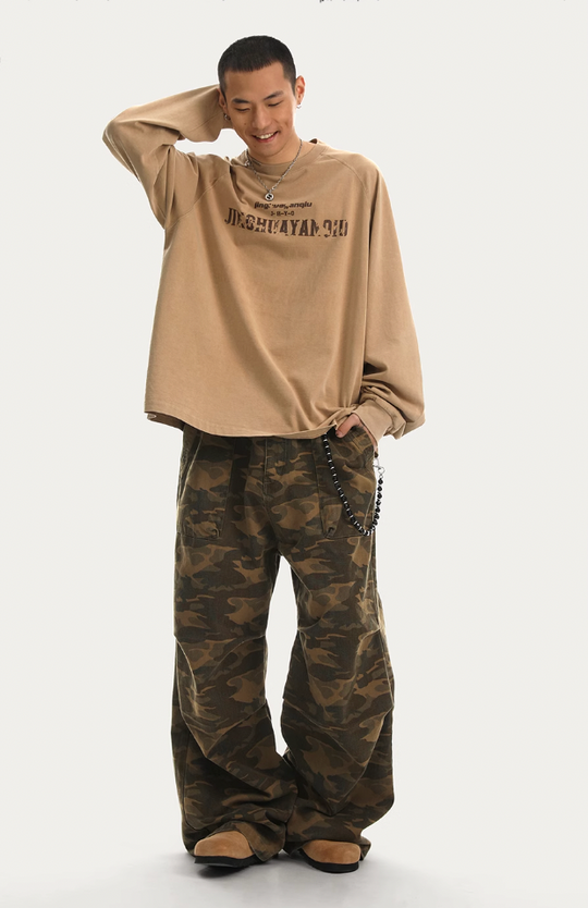 JHYQ Washed Letters Logo Printing Long Sleeved Tee