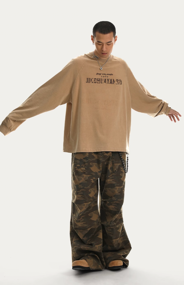 JHYQ Washed Letters Logo Printing Long Sleeved Tee