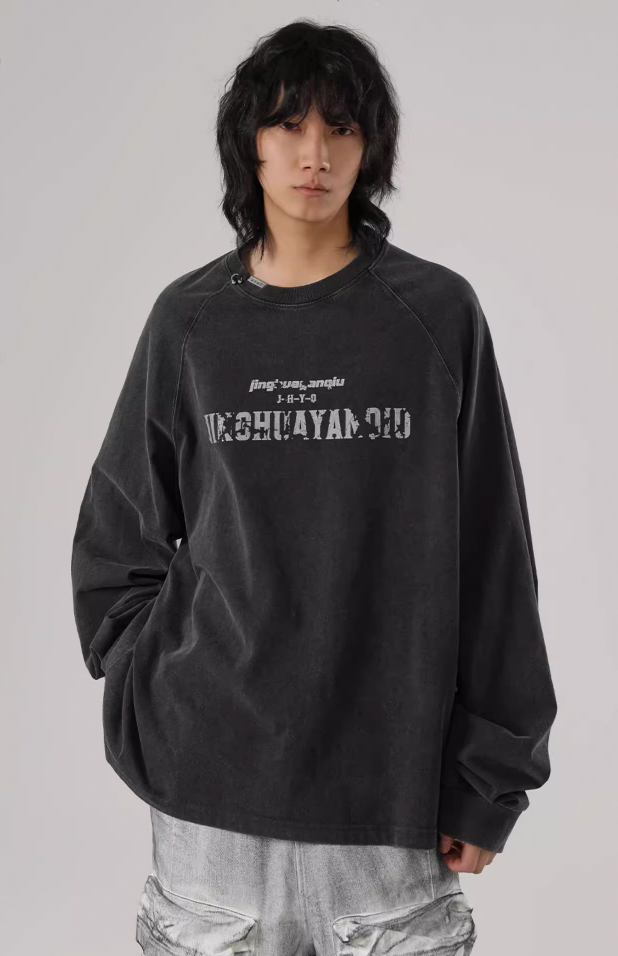 JHYQ Washed Letters Logo Printing Long Sleeved Tee