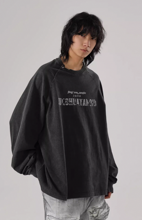JHYQ Washed Letters Logo Printing Long Sleeved Tee