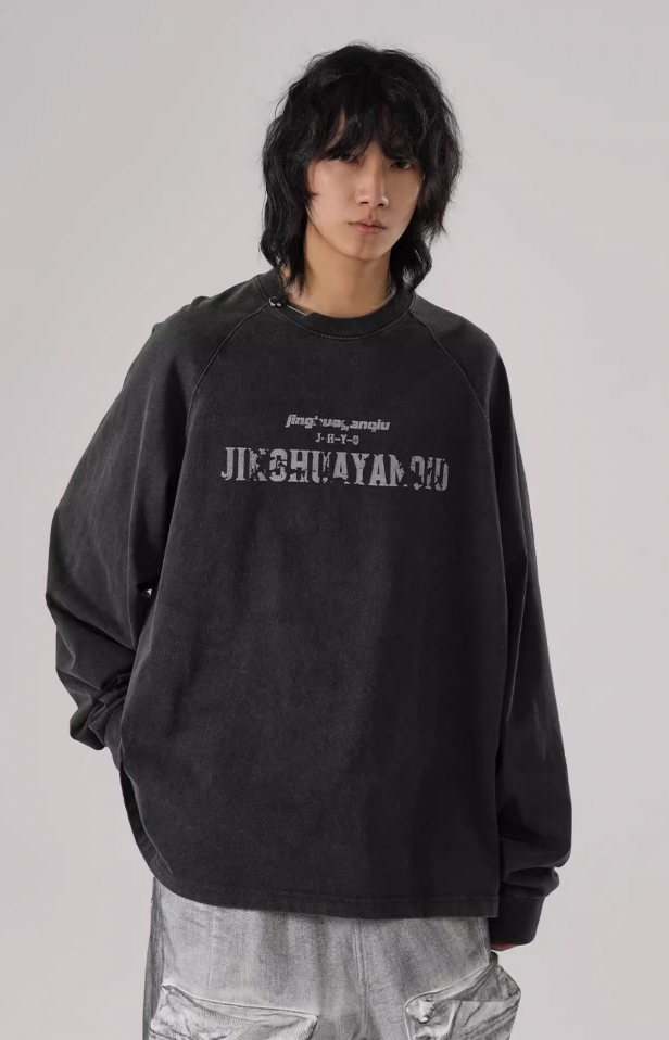 JHYQ Washed Letters Logo Printing Long Sleeved Tee