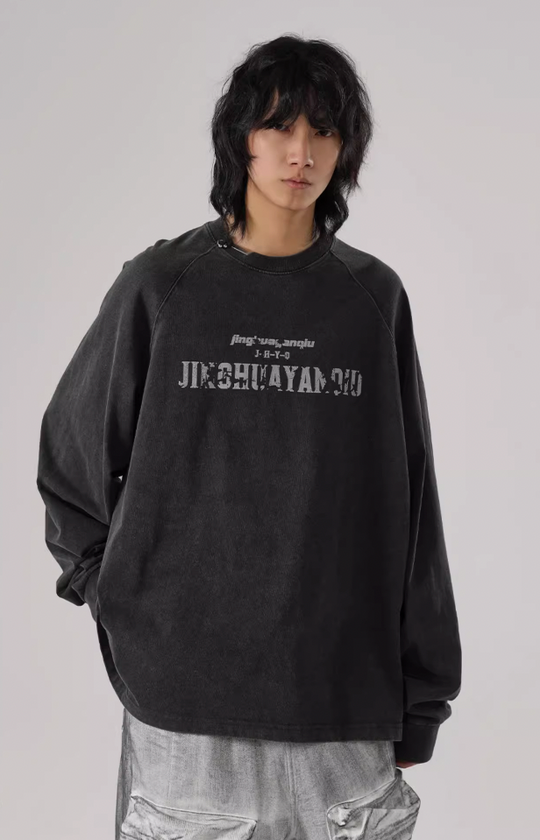 JHYQ Washed Letters Logo Printing Long Sleeved Tee
