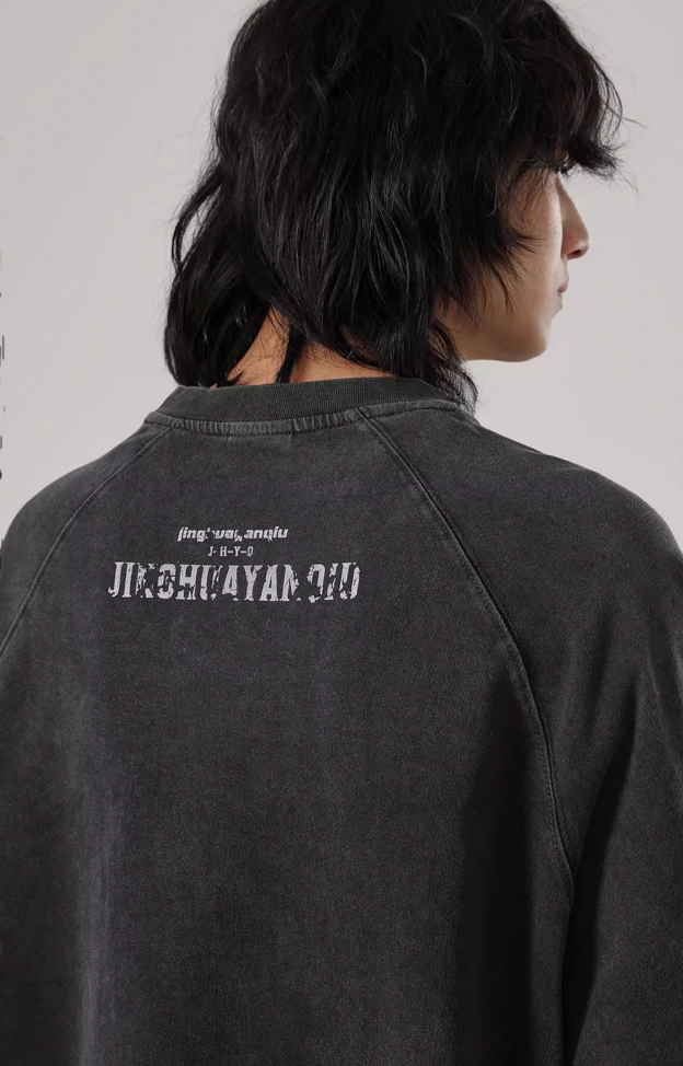 JHYQ Washed Letters Logo Printing Long Sleeved Tee