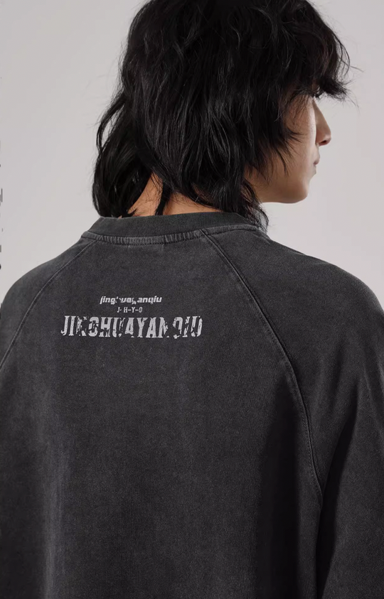 JHYQ Washed Letters Logo Printing Long Sleeved Tee