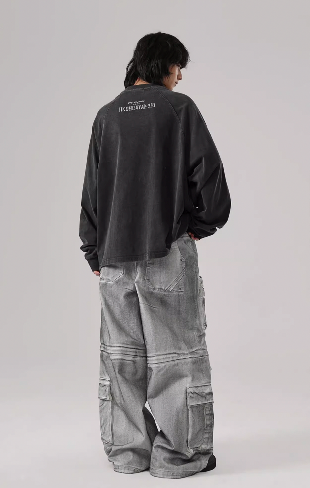 JHYQ Washed Letters Logo Printing Long Sleeved Tee