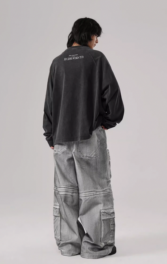 JHYQ Washed Letters Logo Printing Long Sleeved Tee