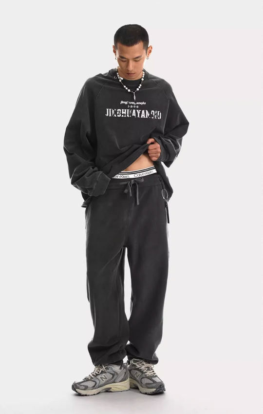 JHYQ Washed Letters Logo Printing Long Sleeved Tee