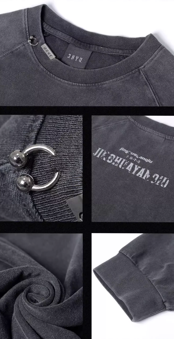 JHYQ Washed Letters Logo Printing Long Sleeved Tee