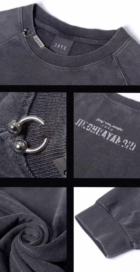 JHYQ Washed Letters Logo Printing Long Sleeved Tee