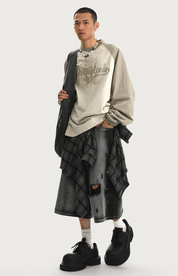 JHYQ Washed Flower Printing Long Sleeved Tee