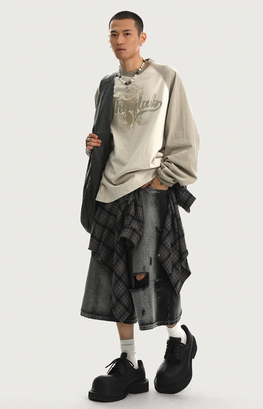 JHYQ Washed Flower Printing Long Sleeved Tee