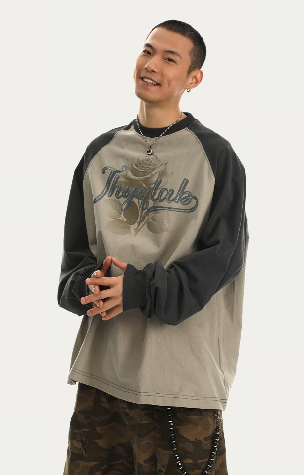 JHYQ Washed Flower Printing Long Sleeved Tee