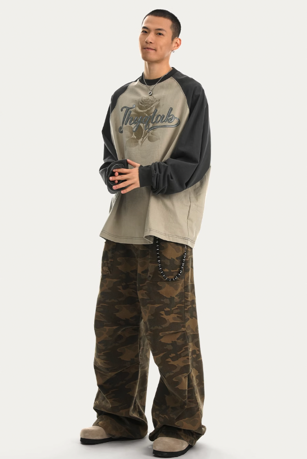 JHYQ Washed Flower Printing Long Sleeved Tee