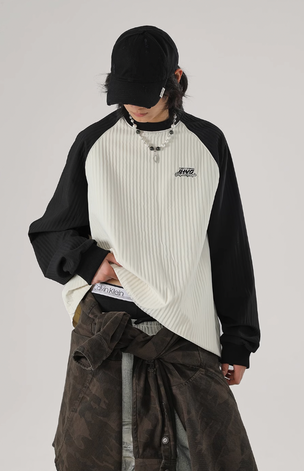 JHYQ Stitching Texture Letter Printing Long Sleeved Tee