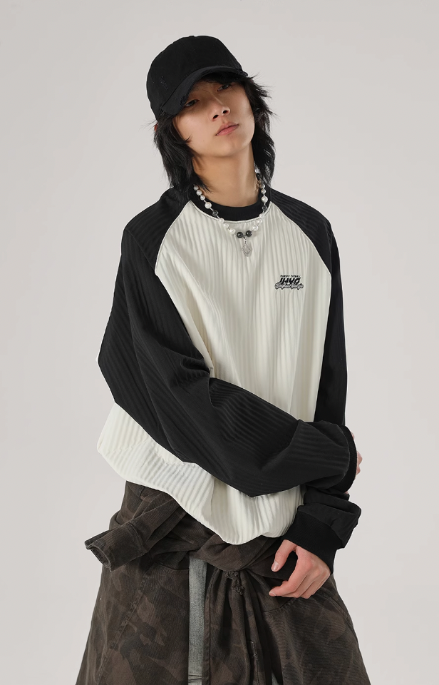 JHYQ Stitching Texture Letter Printing Long Sleeved Tee