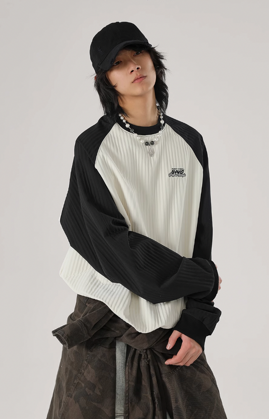 JHYQ Stitching Texture Letter Printing Long Sleeved Tee