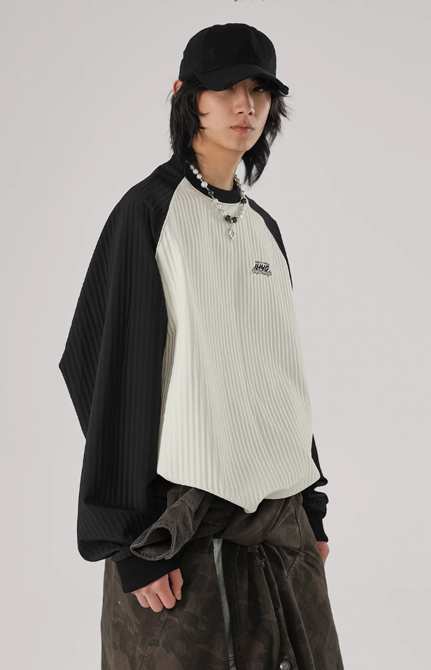 JHYQ Stitching Texture Letter Printing Long Sleeved Tee