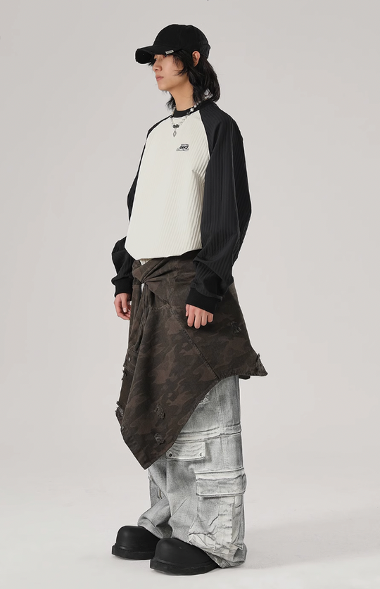 JHYQ Stitching Texture Letter Printing Long Sleeved Tee