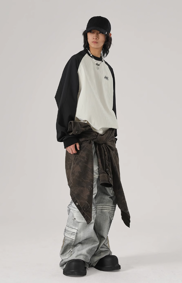 JHYQ Stitching Texture Letter Printing Long Sleeved Tee