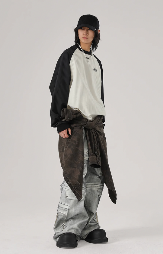 JHYQ Stitching Texture Letter Printing Long Sleeved Tee