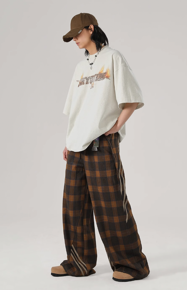 JHYQ Sports Plaid Striped Paratrooper Pants