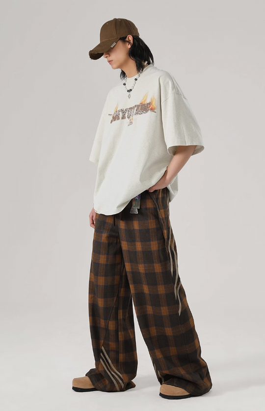 JHYQ Sports Plaid Striped Paratrooper Pants