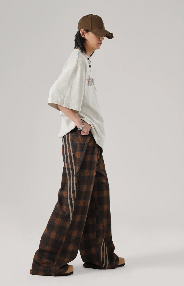 JHYQ Sports Plaid Striped Paratrooper Pants