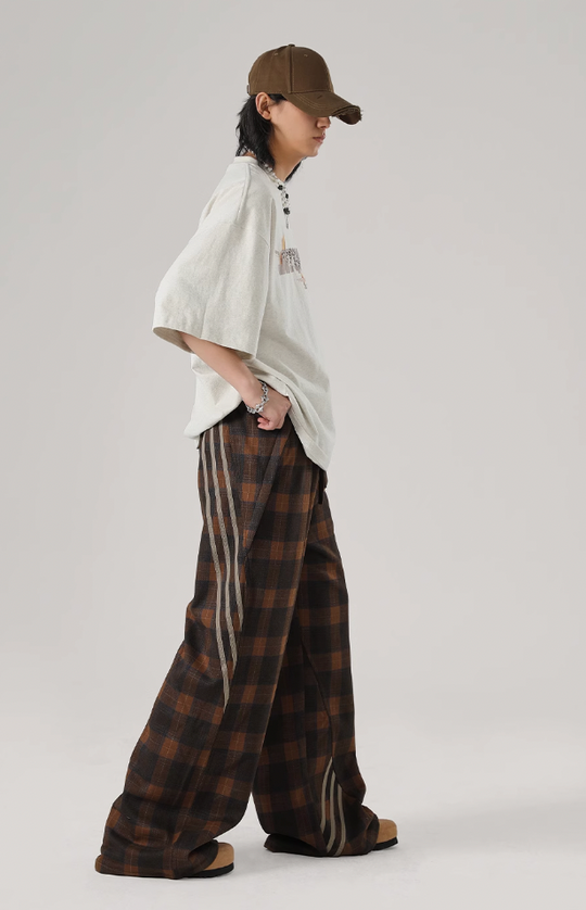 JHYQ Sports Plaid Striped Paratrooper Pants