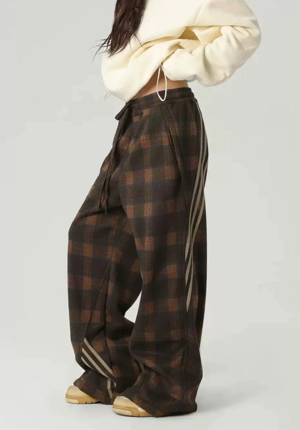 JHYQ Sports Plaid Striped Paratrooper Pants