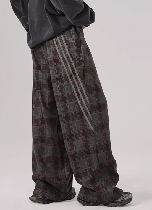 JHYQ Sports Plaid Striped Paratrooper Pants