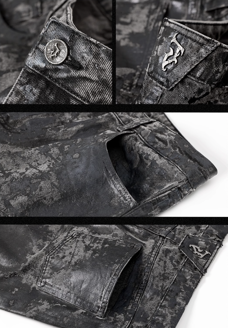 JHYQ Brush Wax Tie Dye Washed Denim Jeans