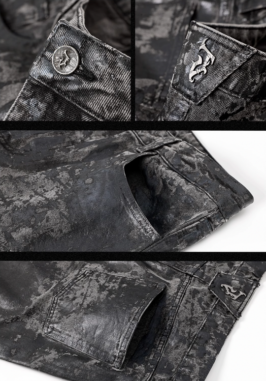 JHYQ Brush Wax Tie Dye Washed Denim Jeans