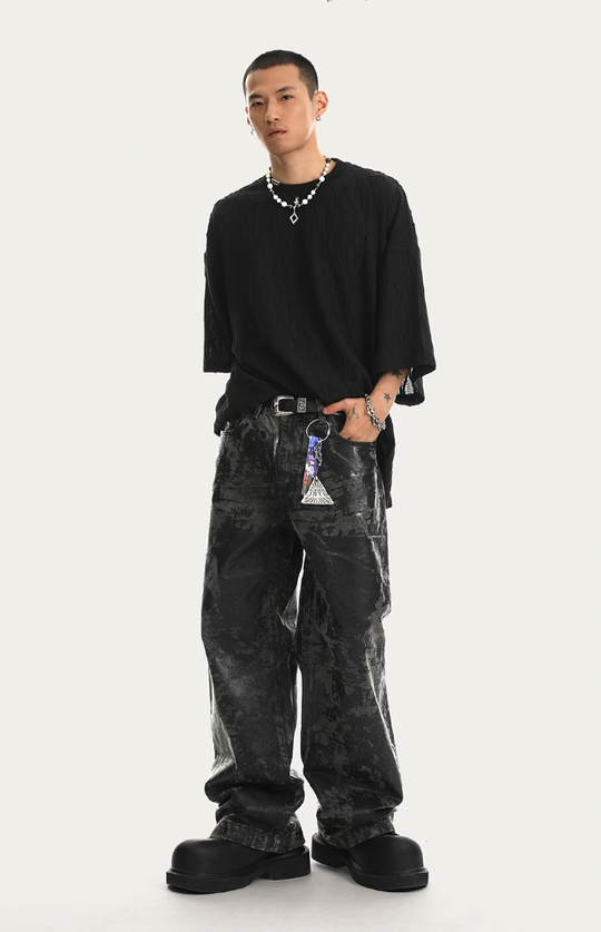 JHYQ Brush Wax Tie Dye Washed Denim Jeans