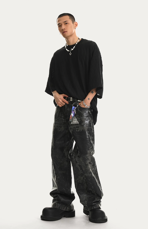 JHYQ Brush Wax Tie Dye Washed Denim Jeans