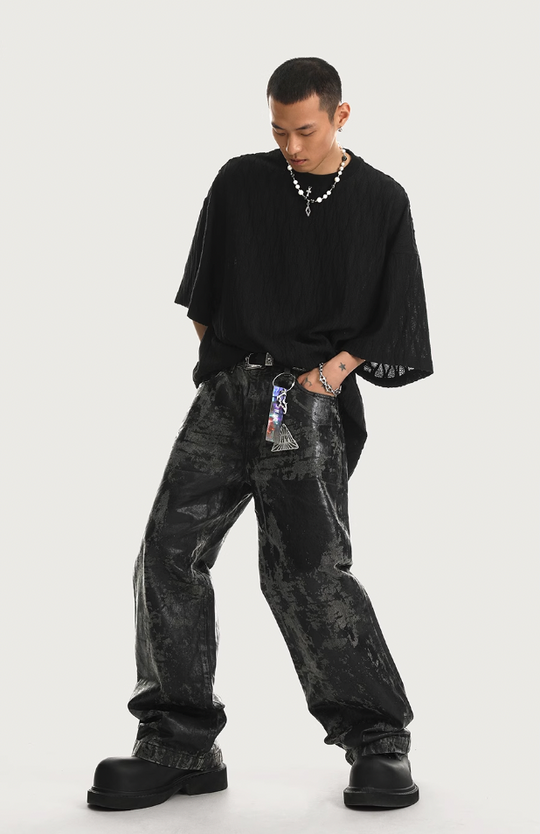 JHYQ Brush Wax Tie Dye Washed Denim Jeans