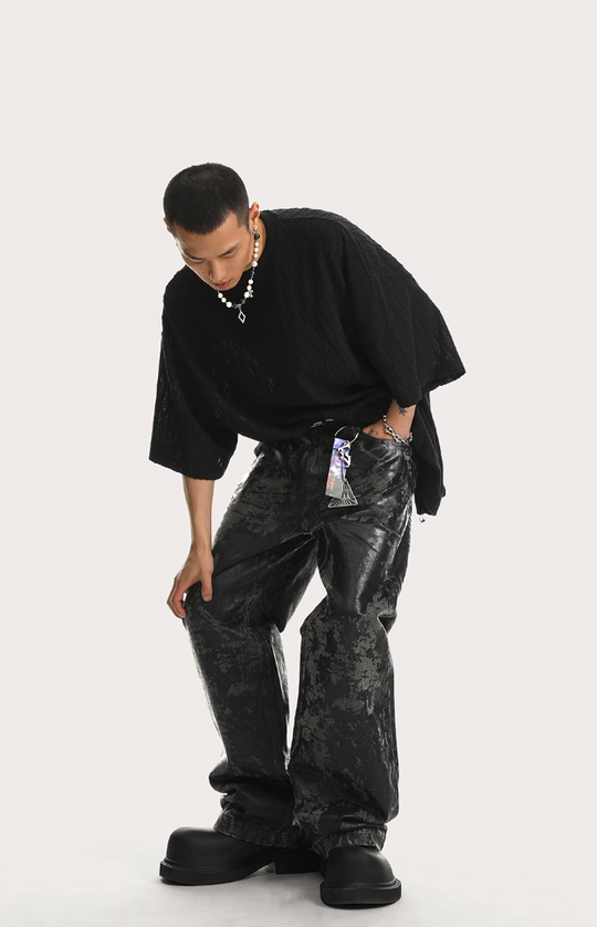 JHYQ Brush Wax Tie Dye Washed Denim Jeans