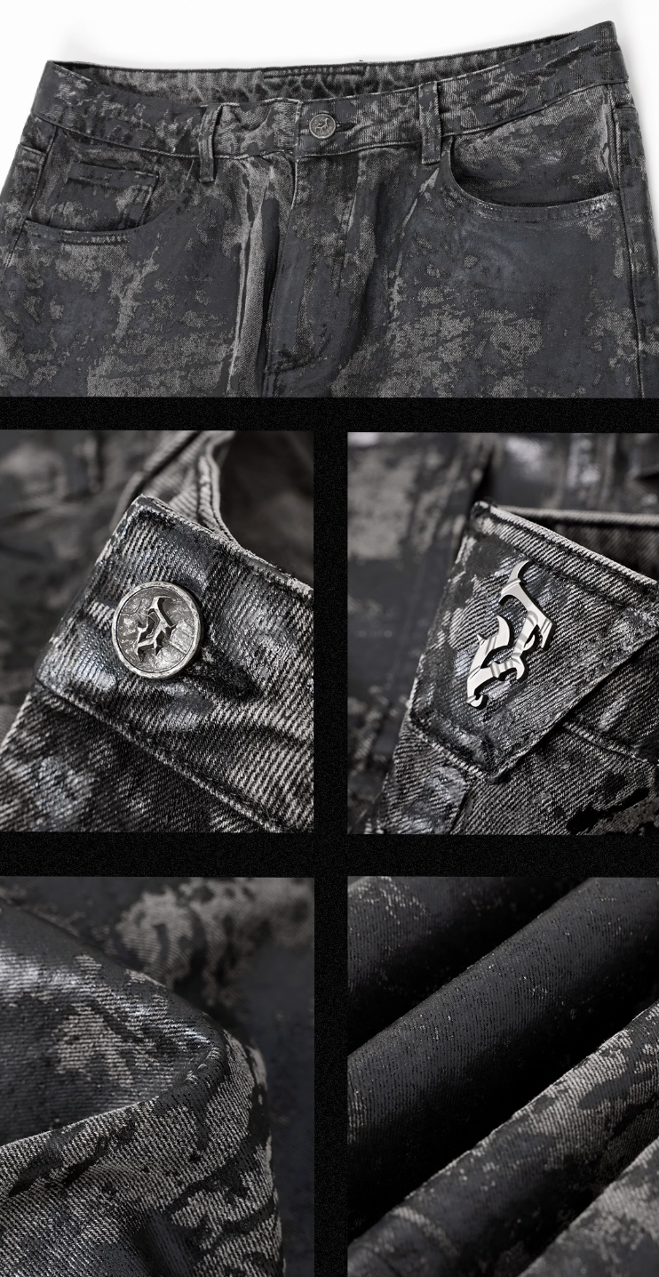 JHYQ Brush Wax Tie Dye Washed Denim Jeans