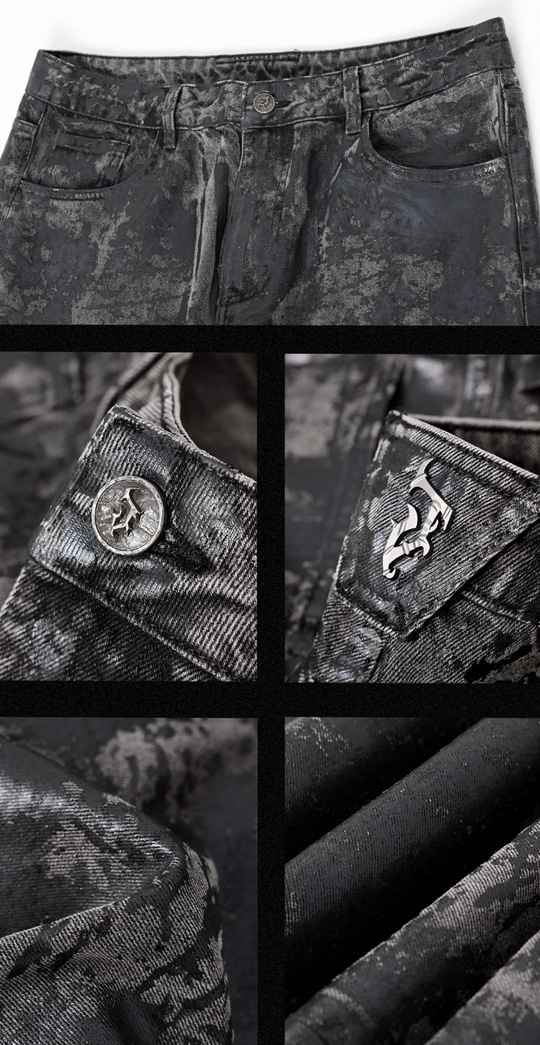 JHYQ Brush Wax Tie Dye Washed Denim Jeans