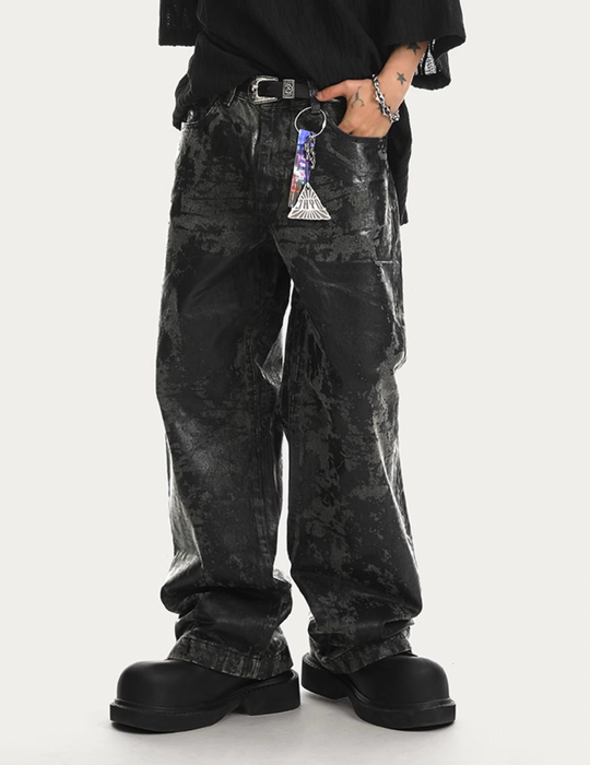 JHYQ Brush Wax Tie Dye Washed Denim Jeans