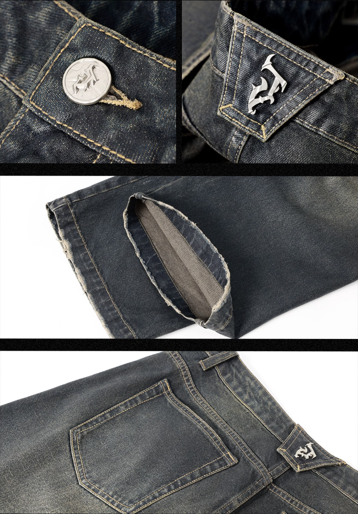 JHYQ Brush Wax Process Washed Denim Jeans
