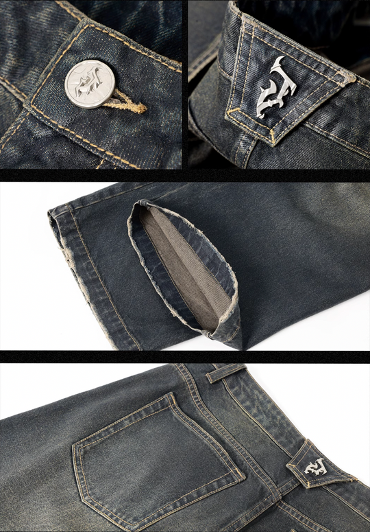 JHYQ Brush Wax Process Washed Denim Jeans